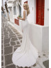 Plunging Neck Ivory Satin Sexy Minimalist Wedding Dress